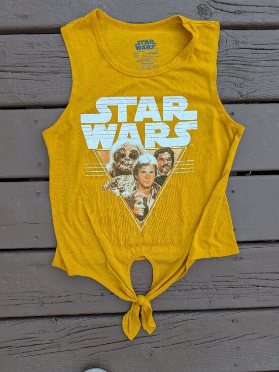 Fifth Sun Tops - Mustard Yellow Fifth Sun Star Wars Graphic Tie-Front Tank Top Leia Luke Han Sz M